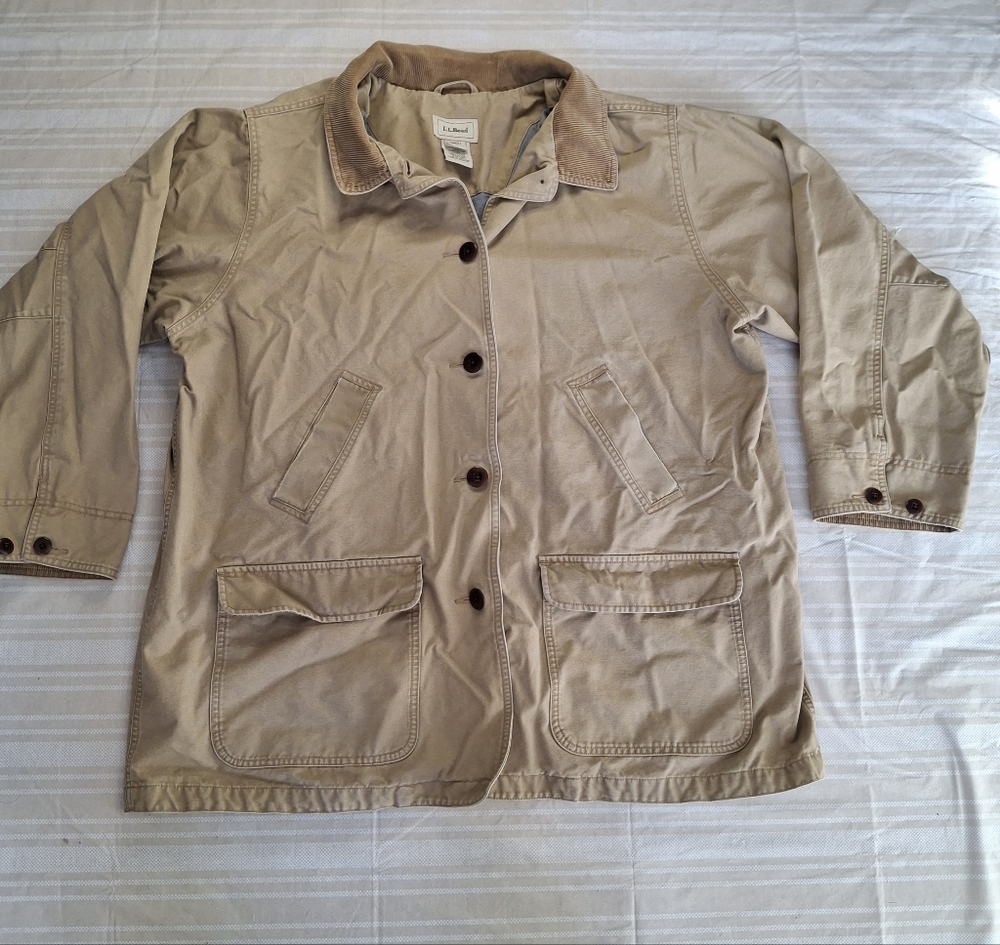 VTG LL Bean Jacket Womens 2X Chore Barn Field Coat Lined Corduroy Trim Worn READ